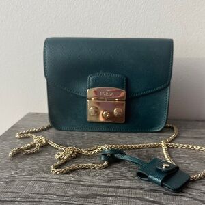 Furla Teal Crossbody Bag with Gold Accents